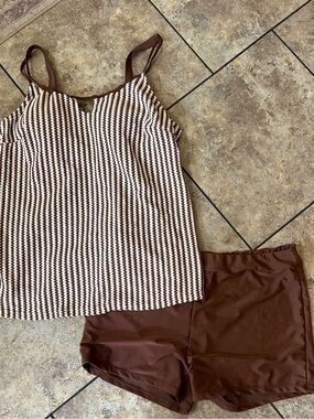 Modlily Light Coffee Mid Waist Cut Out Tankini Set Women’s XXL NWOT